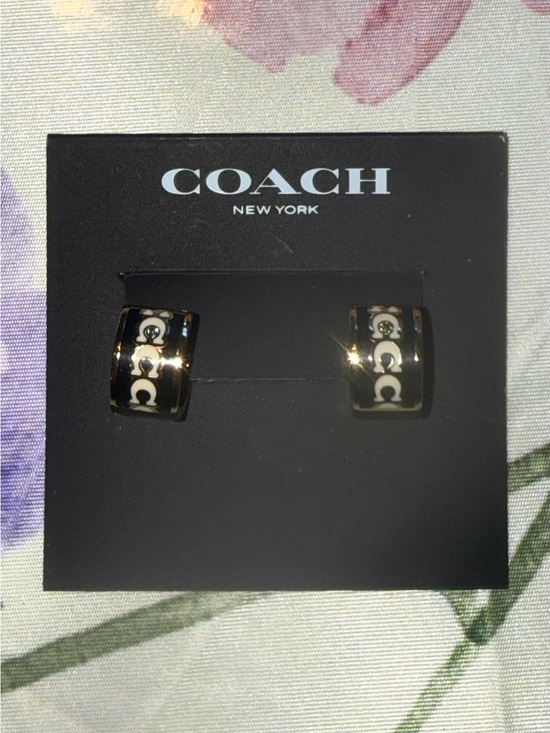 Coach Jewelry - Coach Black and Gold tone Signature C Huggie Earrings